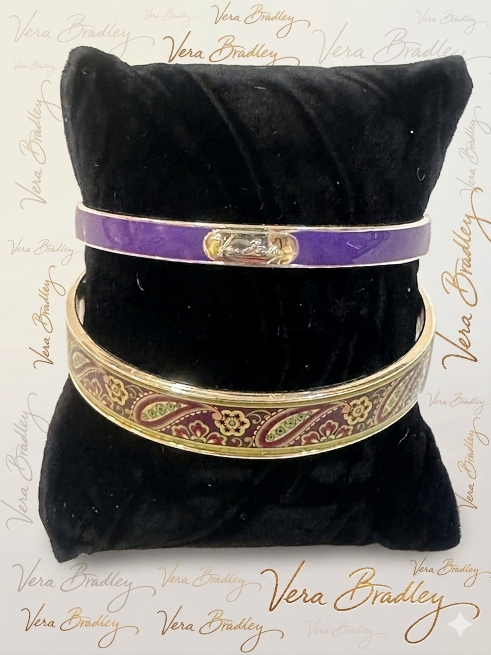 Vera Bradley Enamel Bangle Bracelets Set of 2 - Purple & Paisley Pattern